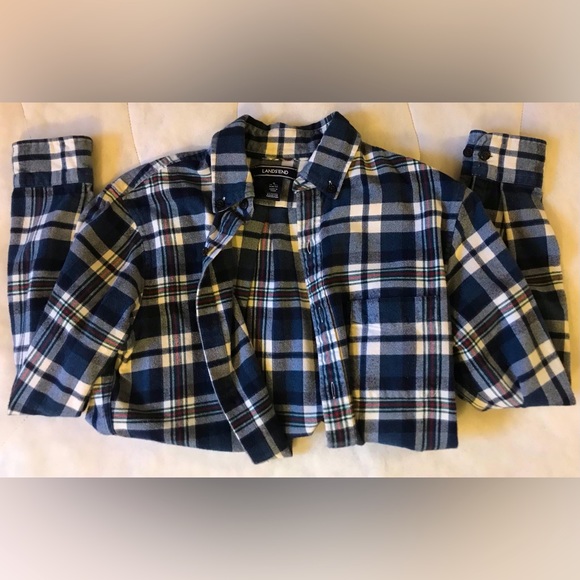 Lands' End Other - NWOT Land’s End 100% Cotton Dark Blue & White Slim Fit Flannel - S (14-14.5)